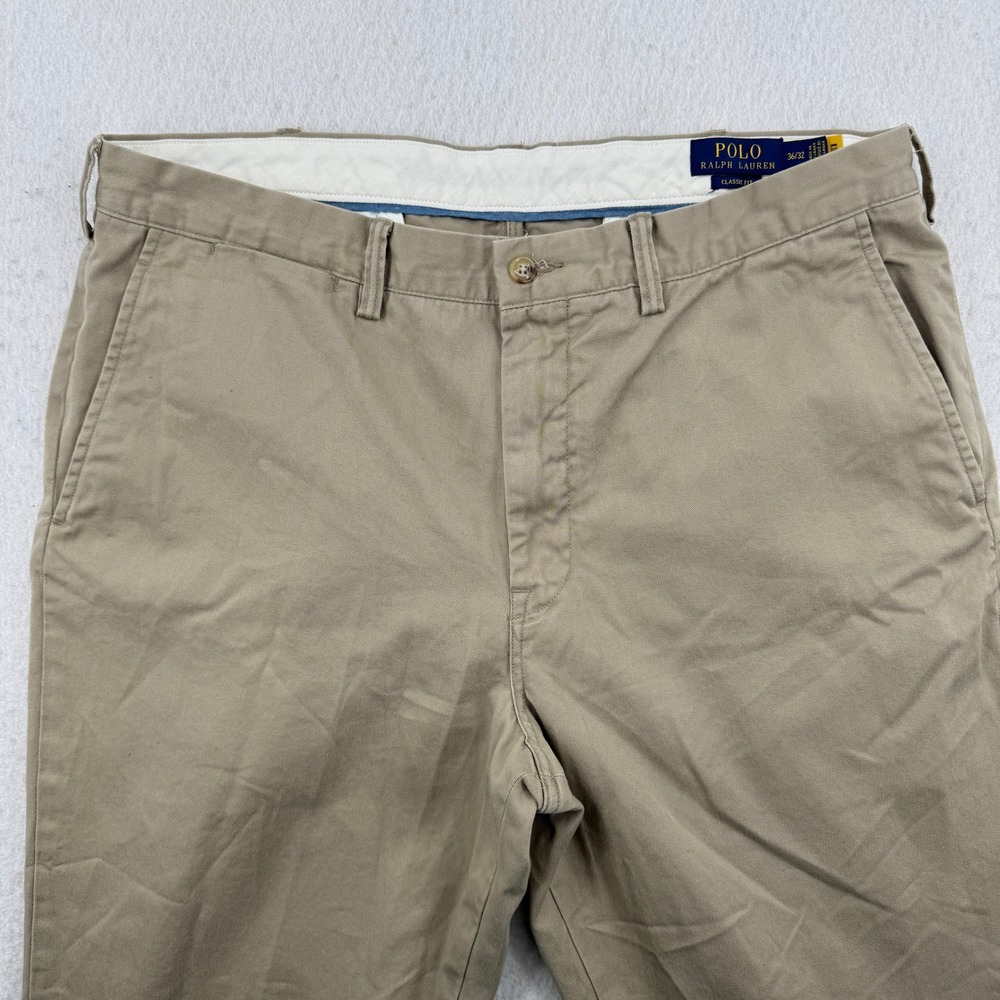 Polo Ralph Lauren Classic Fit Chino Pants Mens 36x32 Khaki Tan Cotton Twill